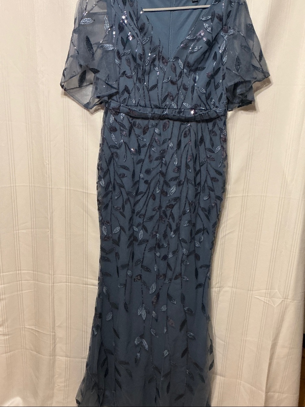 Ever Pretty Elegant Slate Blue Evening Dress with Sequin Leaf Detail NWOT SZ S